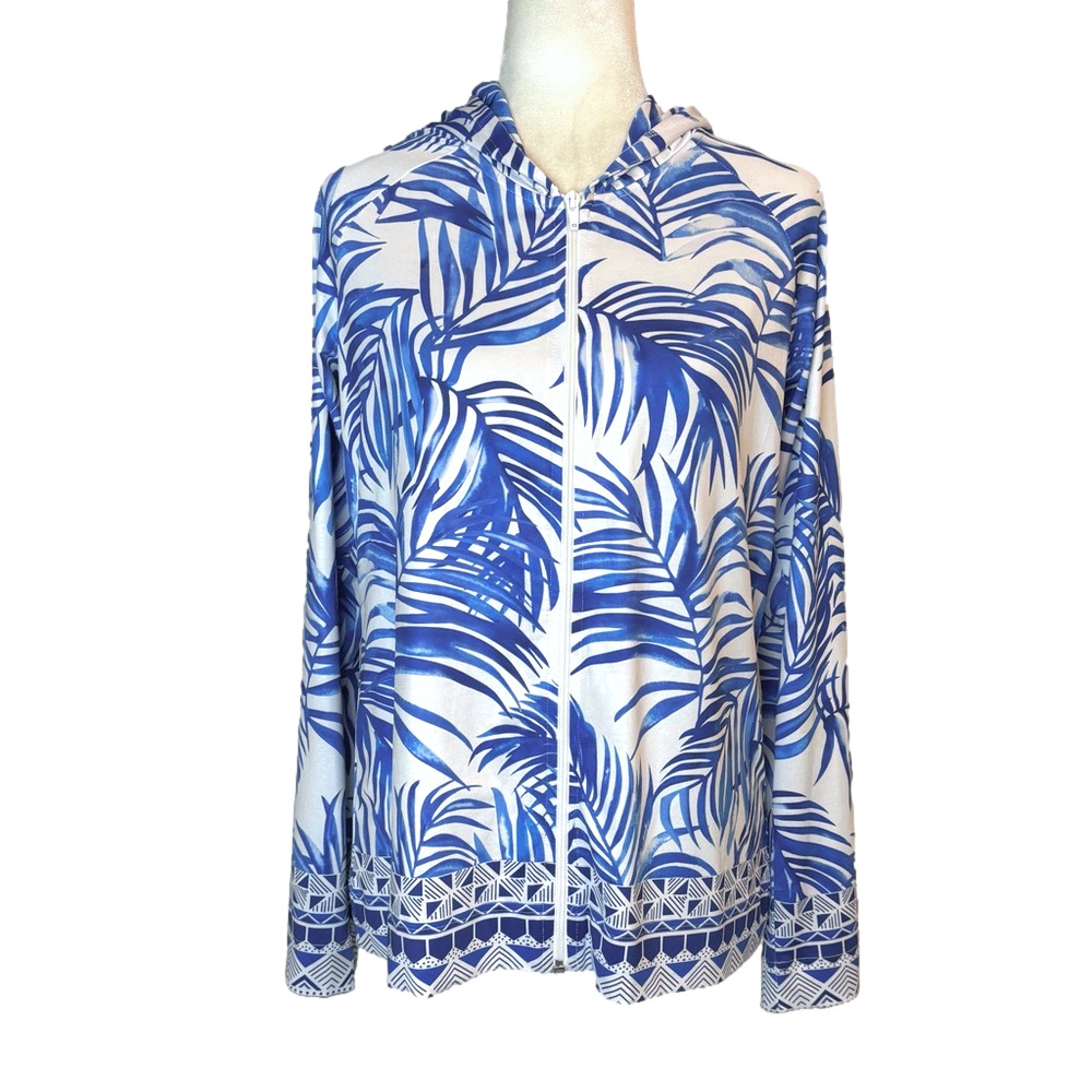 Blue leaf print sun/swim shirt